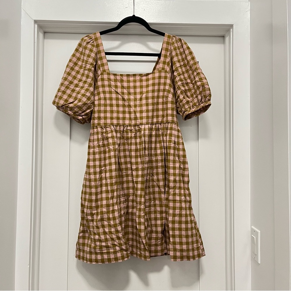 Madewell Pink and Olive Smocked Dress